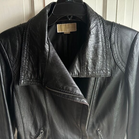 MICHAEL KORS ASSIMETRICAL ZIP LEATHER MOTOJACKET SIZE XL GREAT CONDITION - Picture 6 of 11
